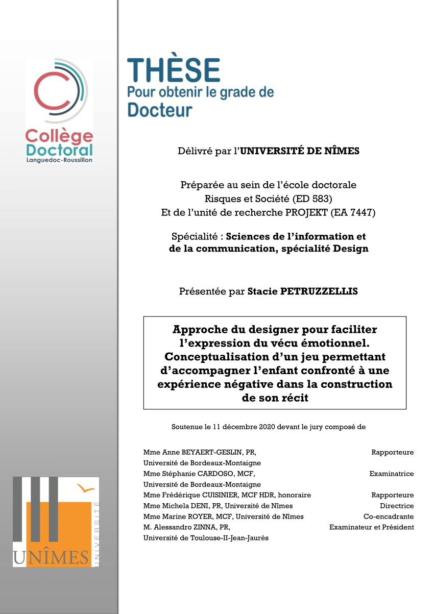 Approche du designer pour faciliter l’expression du vécu émotionnel : conceptualisation d’un jeu permettant d’accompagner l’enfant confronté à une expérience négative dans la construction de son récit